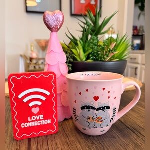 Pink Raccoon Couple Mug with Hearts and  Partners in Crime quote 🍕🫶🏽💕 large 20oz